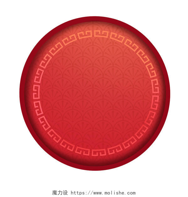 红色圆形花纹中式边框PNG素材元素